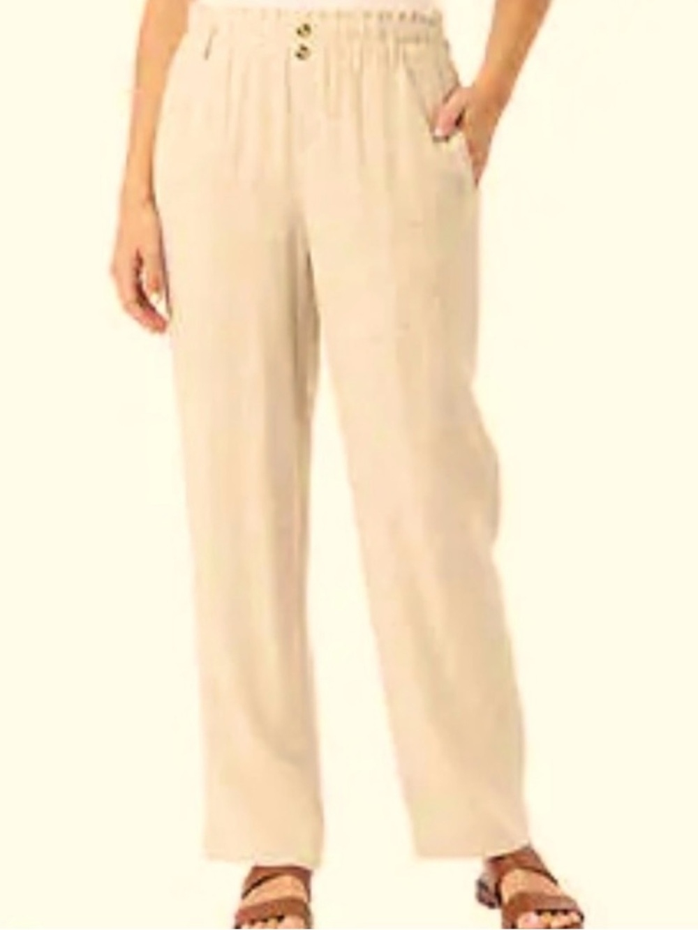 Briggs New York Cream Straight-Leg Linen Blend Pants